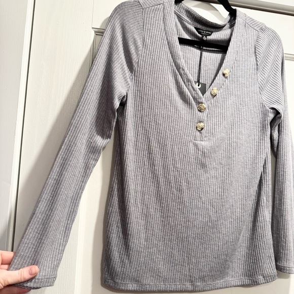NWT Womens Lucky Brand Long Sleeve Ribbed Henley Heather Grey Medium boho staple - Picture 6 of 11